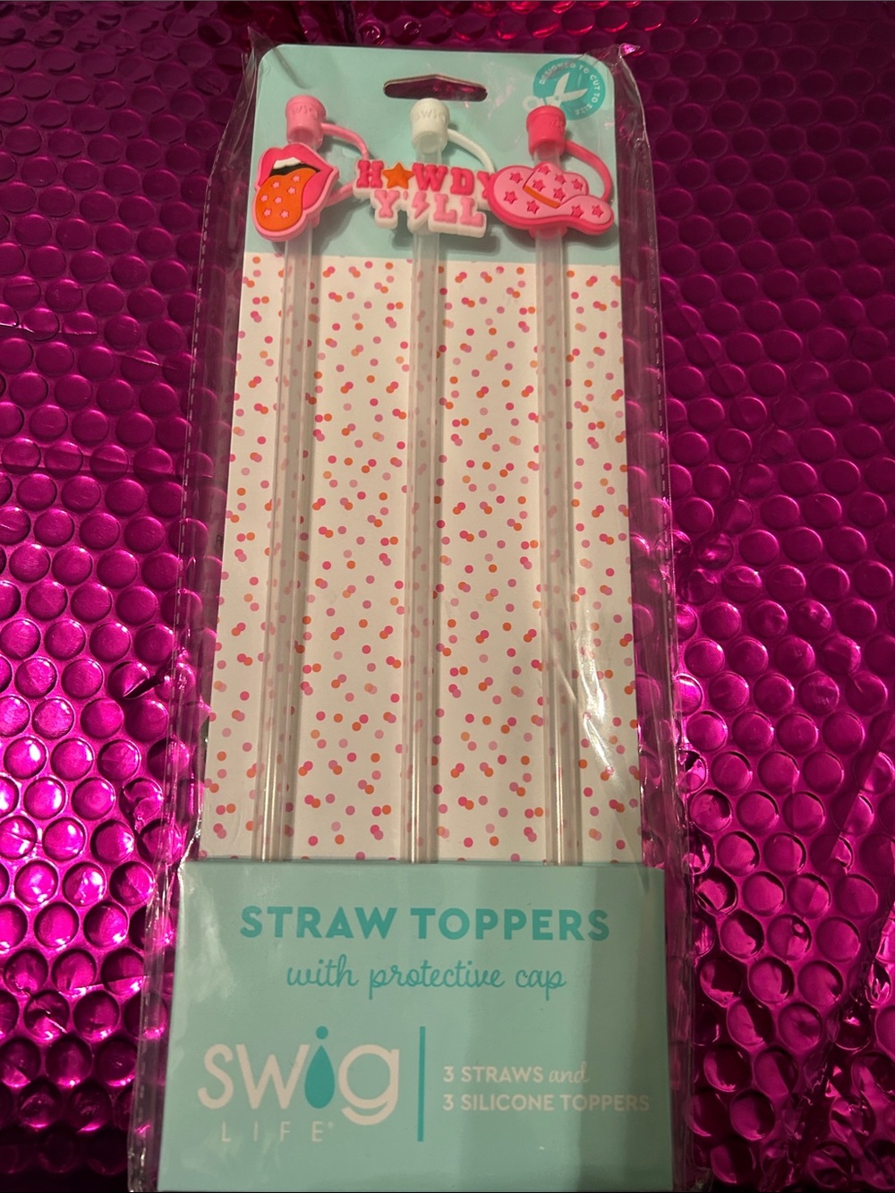 swig life Pink Silicone Straw Toppers - Set of 3